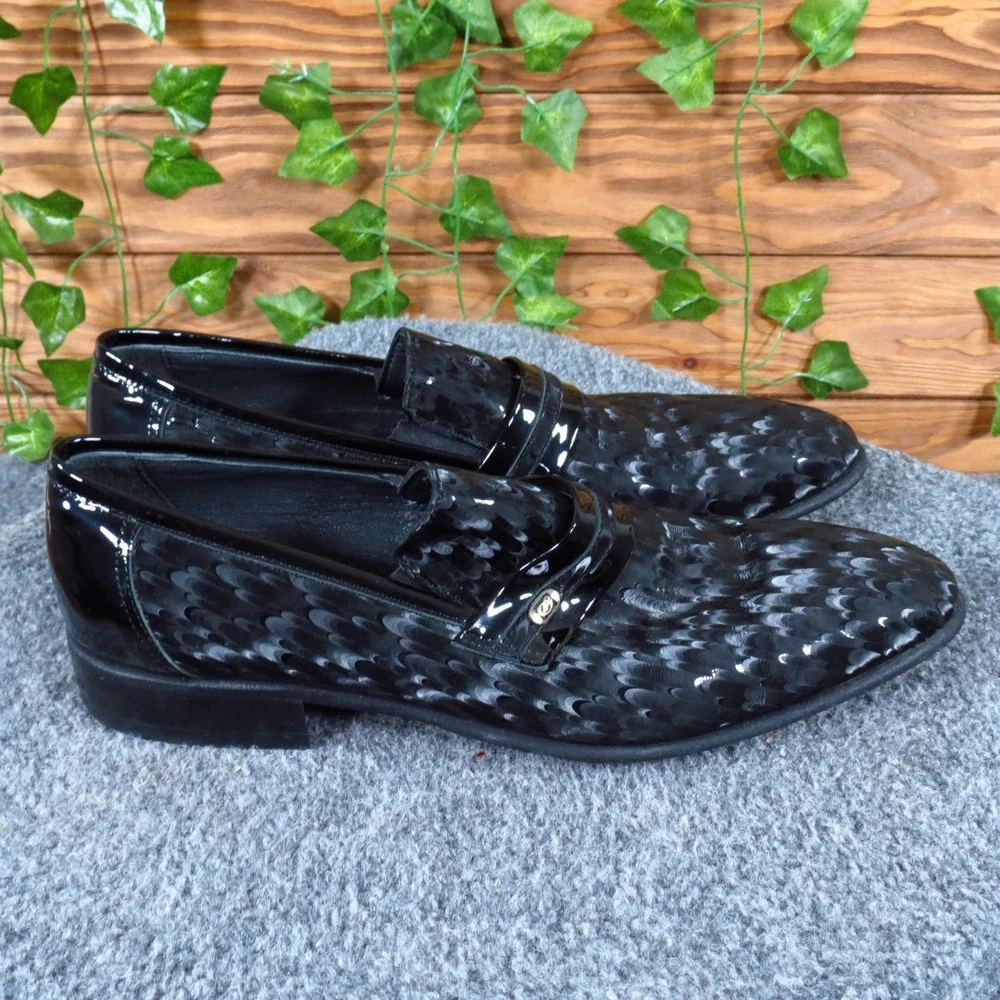 Good Man Hand Made Mens Loafer Size 39 Formal Dress Shoe Black Grey Textured